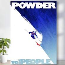 Ski Art Print - Vintage Powder Skiing Poster   Rustic Winter Wall Decor For Home - 框架 - 查看 1