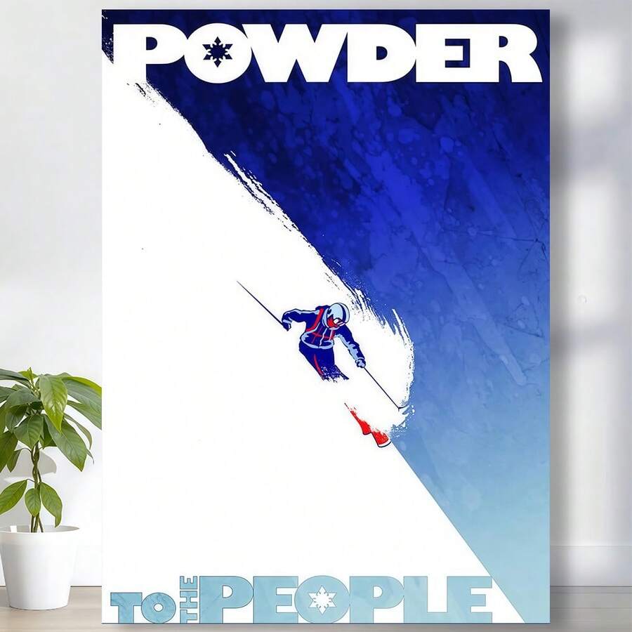 Ski Art Print - Vintage Powder Skiing Poster Rustic Winter Wall Decor For Home - 框架 - 查看 1