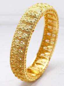 1pc Zinc Alloy 24K Gold Plated Luxury Fashion Open Cuff Bracelet For Women  Dubai Daily Accessories - Yellow Gold - View 14