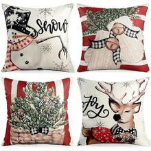 Juego de 4 fundas de almohada de Navidad de 18 x 18 pulgadas, arboles de Navidad, decoraciones para sofá, sofá (rojo y negro) - rojo - Ver 4