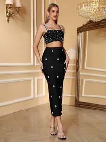 Vestido de mujer Love Aing, sexy, elegante y glamoroso, hecho a mano con cuentas para fiestas, vestido de lujo de dos piezas con escote palabra de honor y perlas brillantes, vestido de cóctel elegante, vestido de fiesta de graduación semi-formal, vestido para invitada de boda. Adecuado para fiestas, banquetes, Año Nuevo, citas, despedidas de soltero/soltera, reuniones, bailes de graduación, ceremonias de graduación, temporada de bodas, vuelta al cole, fiestas de cumpleaños, Nochevieja y vestidos de noche formales. - Negro - Ver 8