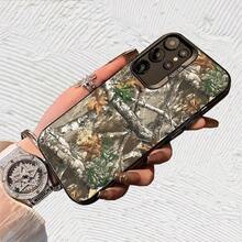 Fondo de camuflaje de árboles con hojas Impresión UV para iPhone 11/12/13/14/15/16 Plus/17 Pro Max (Regalos de Navidad seleccionados, regalos por el Día Nacional, regalos por el Día de la Independencia, regalos de San Valentín, regalos de cumplea - Negro transparente - Ver 2