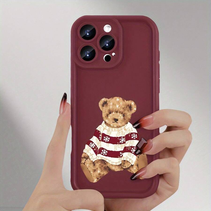 Funda Protectora para Teléfono Creativa y Linda con Diseño de Oso de Suéter, a la Moda 2025, Popular, Personalizada, Hermosa, Divertida, de Alta Calidad y Suave para IPHONE 11/12/13/14/15/16 Plus Pro Max, Regalo Perfecto para Fiestas o Cumpleaños - Colores mixtos - Ver 1