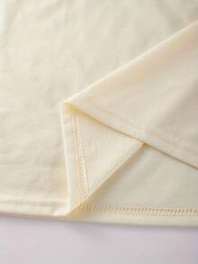 Women's Plain T-Shirt, No Print, Cotton Blouse, Casual, Cute, Premium Knit, Short Sleeve, Round Neck Shirt - 米色 - 查看 4