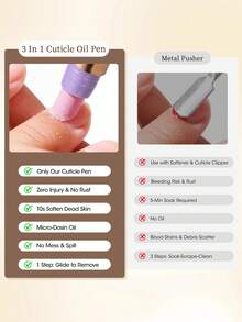 RS NAIL RSNAIL 3-In-1 Cuticle Care Oil Pen, Nail Serum Pen, Cuticle Remover Pen With Cuticle Pusher, Ceramic Tip, For Hangnails, Dry And Damaged Nails Cuticle Care, Nourishing And Moisturizing, Strengthening Nails, Daily Nail Care, 360° Rotating Design For Space Saving - Multicolor - View 3