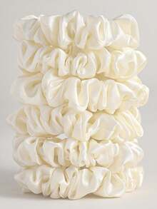 12pcs White Satin Bow Scrunchies Casual Hair Ties Scrunchy Hair Ties Ponytail Head Accessories - Beige - View 9