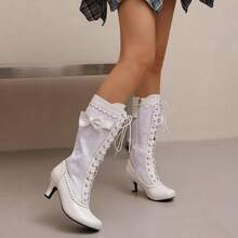 LUXMAX Women Gothic Victorian Boots Low Kitten Heel Mid Calf Boots Lace Up Cute Bow Boots For Ladies Witch ShoesChristmas - Z-深綠色 - 查看 9