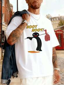 Maglietta casual con grafica Penguin, primavera, girocollo, vestibilità ampia, casual, vestibilità comoda, stampa artistica