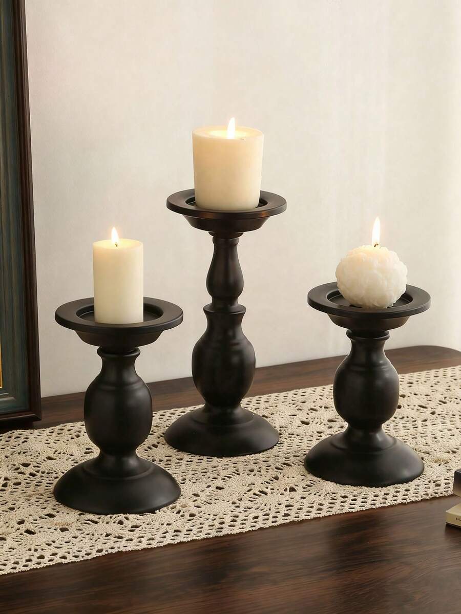 1 pieza Candelabro de hierro negro vintage americano, soporte decorativo de mesa para velas, decoración de ambiente, candelabro con columna romana