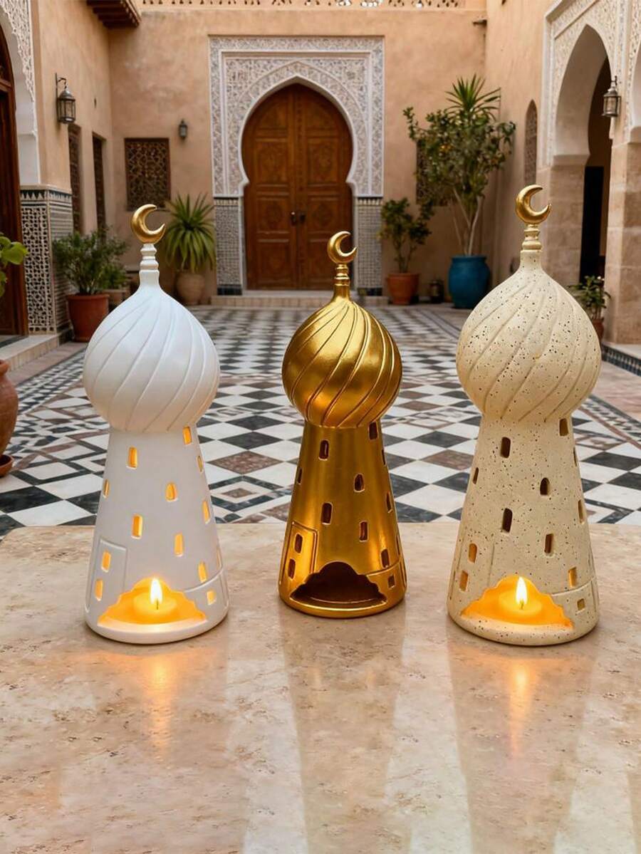 1pc Elegant Middle Eastern Architecture Incense Burner, Resin Crescent Moon Element Islamic Ramadan And Eid Decoration, Suitable For Ramadan And Eid Gifts, Perfect For Middle Eastern And Arabic Style Decor, Incense Stick Holder - Multicolor - View 1