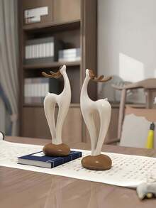 1件树脂雕刻鹿形花瓶摆件套装，几何石花瓶，时尚优雅设计，桌面装饰，适合作为家居和办公礼物，生日、毕业、圣诞节礼物 - 彩色 - 查看 3