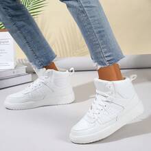 Women's White High-Top Sneakers, Versatile Casual Shoes, Lace-Up Round Toe Comfortable Footwear