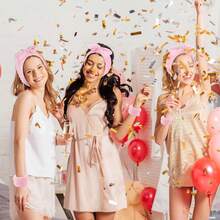 8Pcs/Set Spa Party Favors For Girls Pink Sleepover Party Supplies Bow Headband Wristband Scrunchies Hair Clip Jewelry Case Makeup Bag Mirror For Women Bridesmaid Return Gifts - Pink - View 7