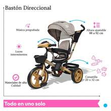 Triciclo 7 en 1 Para Niños Con Luz Sonido y Asiento Giratorio - Caqui - Ver 4