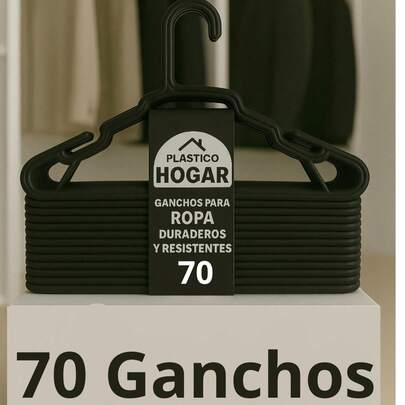 70 ganchos de alta calidad para ropa de adulto, fabricados en plástico resistente, ideales para organización y versatilidad en casa y negocios de moda, todo tipo de ropa y prendas, con forma al hombro
