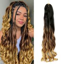 100克/包 24英寸 法式卷发 蓬松波浪 弹性钩针编织假发 1包 渐变棕色 预拉伸 Yaki 卷发 编织假发 适用于彩色接发 - 彩色 - 查看 32