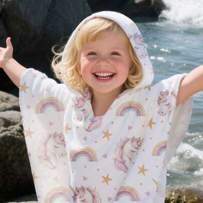 1 st sandfri badhandduk med huva för barn, strandhandduk för pojkar och flickor, lämplig för bebisar med en längd på 1 m-1,2 m, badhandduk med huva, poolhandduk med huva för småbarn