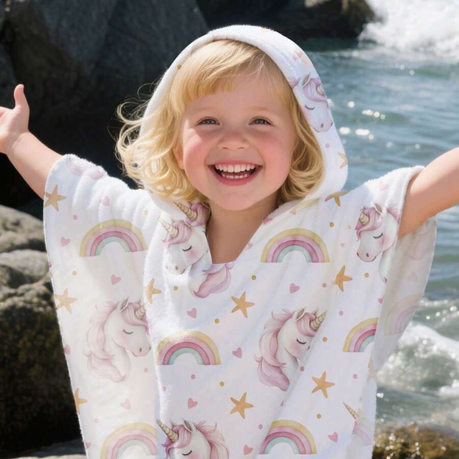 1件装防沙连帽婴儿浴巾，儿童沙滩巾，男女宝宝通用，适合身高1米-1.2米的宝宝，带帽浴巾，幼儿泳池浴巾 - 彩色 - 查看 1