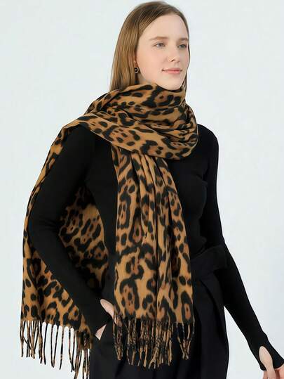 1 Stück Klassischer Leoparden-Muster Damen Schal aus dickem Kunstkaschmir, schick für Herbst/Winter, neu, dick, warm und bequem, geeignet für den täglichen Outdoor-Gebrauch, Pendeln und Dates