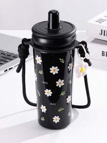 1个720毫升/25.34盎司不锈钢带盖吸管杯，美观大方，大容量便携水杯，便携式旅行咖啡杯，外观时尚便携水杯，可爱少女款，旅行杯，防漏保温水瓶，便携式水杯，保温水壶，泡茶水杯 - 彩色 - 查看 19