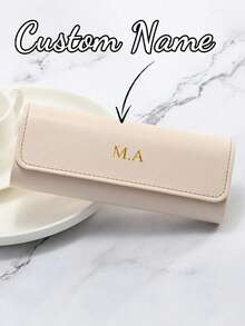 1pc Personalized DIY Gold Name Faux Leather Unisex Eyeglasses Case, Portable & Durable Eyewear Storage Bag, Customized Sunglasses Case, Mother's/Father's Day Gift For Mom/Dad