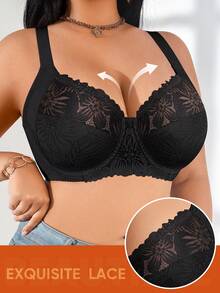 MEIYATING Große Größen Damen Blumen Spitze Unterbügel-BH, sexy Dessous mit Lift und atmungsaktivem leichtem U-Rücken