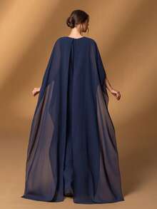 Faeriesty Elegante vestido recto de cuello redondo y manga capa para la madre de la novia, para galas formales, bailes de noche, ceremonias de boda, eventos de etiqueta negra y grandes recepciones