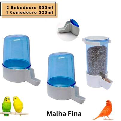 Kit 2 Bebedouro Italiano 300ml + 1 Comedouro Italiano 220ml Calopsita Aves em Geral