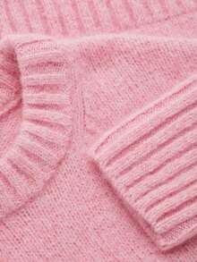 1pc Solid Color Knitted Ribbed Crew Neck Sweater, Suitable For Home, Daily Wear, Office, Autumn