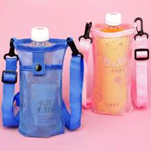 Bolsa de agua de malla con correas ajustables, bolsa de agua portátil cruzada para viaje, bolsa protectora para vaso de agua - Negro - Ver 1