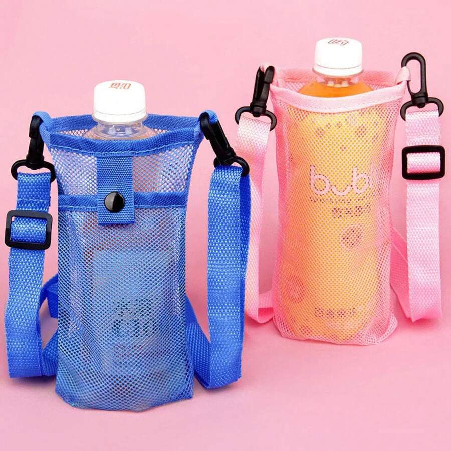 Bolsa de agua de malla con correas ajustables, bolsa de agua portátil cruzada para viaje, bolsa protectora para vaso de agua - Negro - Ver 1