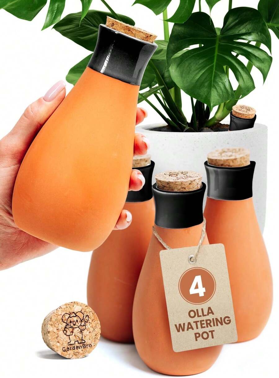 4 Pcs Ollas Terracotta Watering Pots Large - 14 Oz Self Watering Planter Insert Olla Watering System For 1-Week Easy To Refill - Clay Plant Watering Globes For Outdoor & Indoor Plants [4, ] - 4pcs black - 查看 1