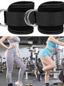 2 pzs de correas de tobillo ajustables con anillo en D para ejercicios de fuerza de piernas en el gimnasio, con hebilla y protección deportiva para abductores - Negro - Ver 2