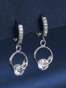 Fashionable Luxury Ins Style Minimalist Cubic Zirconia Inlaid Earrings