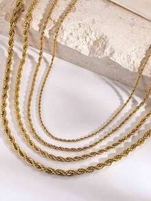 1 chiếc vòng cổ dây xích xoắn bằng thép titan vàng 18K dành cho nam, vòng cổ dây xích đơn giản, vòng cổ dây xích dài dày, phụ kiện cá nhân hóa - dây chuyền xoắn vàng - Xem 3