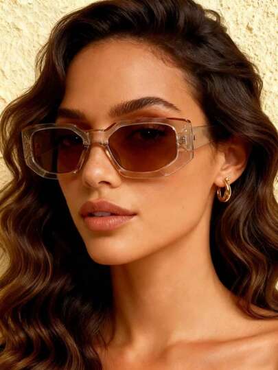 1 Pair Retro Polygonal Tinted Fashion Glasses, Fashionable For Casual Wear, Vacation, Beach, And Daily Outings