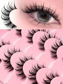 5Pairs Fluffy Wet Look Manga Lashes Thick Thai Style Anime Cosplay False Eyelashes Clear Band Spiky Dramatic Photogenic Doll Lashes Japanese Korean Lashes - 漫畫中濕漉漉的睫毛 - 查看 1