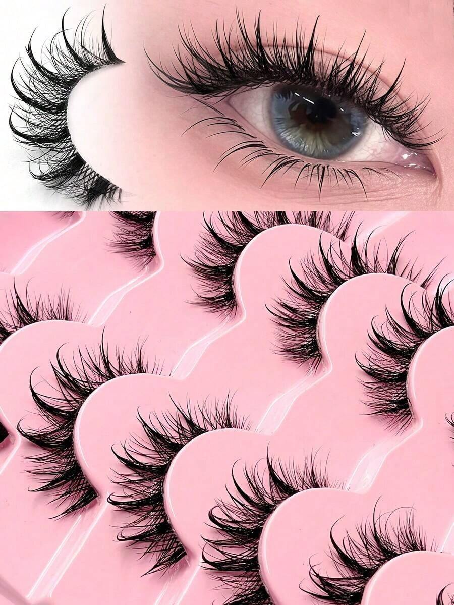 5Pairs Fluffy Wet Look Manga Lashes Thick Thai Style Anime Cosplay False Eyelashes Clear Band Spiky Dramatic Photogenic Doll Lashes Japanese Korean Lashes - 漫畫中濕漉漉的睫毛 - 查看 1