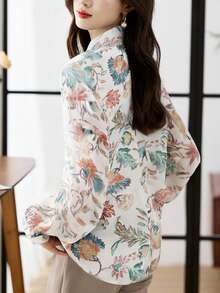 Women's Floral Print Long Sleeve Single-Breasted Casual Shirt, Elegant Ladies Blouse - Multicolor - View 4