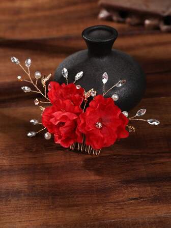 1 pieza Peineta para el cabello con flor de rosa de cristal hecha a mano, accesorio nupcial