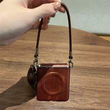 奢华棕色磁吸无线充电手机壳，配心形吊坠和皮绳，兼容三星 Galaxy ZFlip7、ZFlip6、ZFlip 5，防震后盖 - 棕 - 查看 6