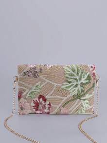 亮片刺绣花卉信封手拿包，女士时尚亮片拼接手提包，派对晚宴包，随机裁剪，适合女性，适合派对、婚礼、盛大晚宴，完美搭配节日派对礼服、晚礼服和亮片连衣裙。 - 彩色 - 查看 6