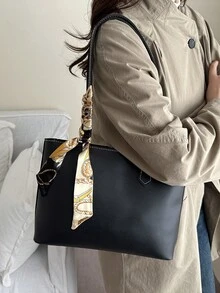 复古女士腋下包，大容量单肩包，新款时尚个性ins风手提包，带围巾 - 彩色 - 查看 7