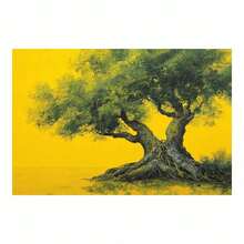 [2D Flat] 1Pc Framed Ready To Hang, Retro Graffiti Tree Tree Of Life Scenery Canvas Wall Art, Modern Abstract Yellow & Green Tree Posters Painting Pictures Wrapped Framed Print, Home Decor Living Room Dining Room Wall Decor For Bold Homeowners, Impressionistic Style - 金色 - 查看 5