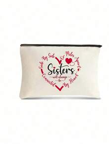 1 pièce Sac de maquillage "Soul Sister", design réconfortant "Les sœurs sont toujours proches du cœur", pochette de cosmétiques en lin avec design en forme de cœur, cadeau parfait pour les sœurs, les meilleures amies et les essentiels de voyage, citation "À mes côtés, à des miles de distance", organisateur compact et élégant, sac de voyage pour maquillage, pour mariage, anniversaire, Noël et Thanksgiving - Multicolore - Voir 12