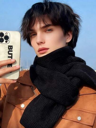 Buchstaben & Karomuster gestrickter Schal für Frauen, einfarbiger vielseitiger dicker und warmer Halswärmer, Winter