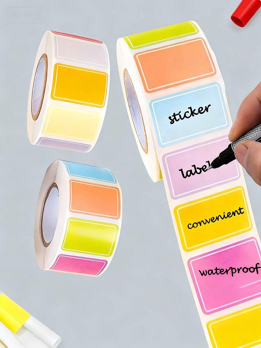 Colorful Label Stickers Waterproof Self-Adhesive Labels For Handwriting Name Index Stickers Organization & Classification Food Storage Label Mark Durable Name Tags For Women Men For Office And Classroom Food Container And Fridge Meal Label Kit Personalize Sticky Notes Kitchen Accessories Office Supplies Back To School - Multicolor - View 1
