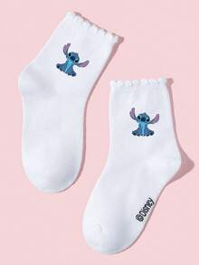 Disney Stitch 兒童女童襪 5雙裝 春夏四季通用 英倫學院風 荷葉邊泡泡袖口 百褶襪 愛心星星卡通 Stitch 圖案裝飾 時尚個性 柔軟透氣 舒適吸濕排汗 防異味 白色運動中筒襪 休閒百搭 適合旅行/親子活動/校園穿搭/日常穿著 - 彩色 - 查看 5