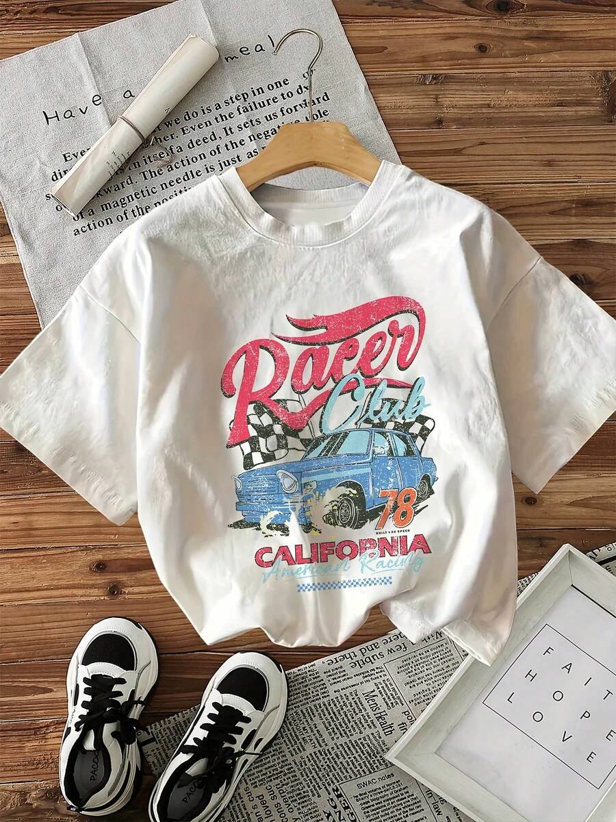 Camiseta de manga corta con cuello redondo y estampado de letras Paeer Club - Blanco - Ver 1