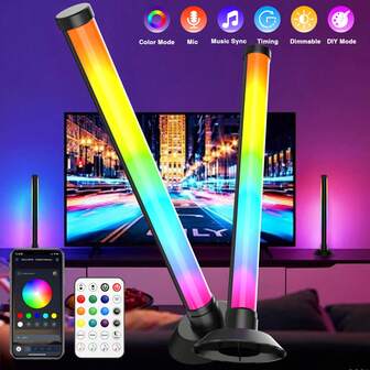 NBBUFF 12 piezas/set Luz ambiente LED de escritorio, luces LED de escritorio de TV, tira de luz LED inteligente de 33 CM con control remoto y control de aplicación, sincronización de música, barras de luz LED inteligentes de 5V para ambiente de juegos, decoración de fiestas, regalos de Navidad, decoración del hogar y otros escenarios